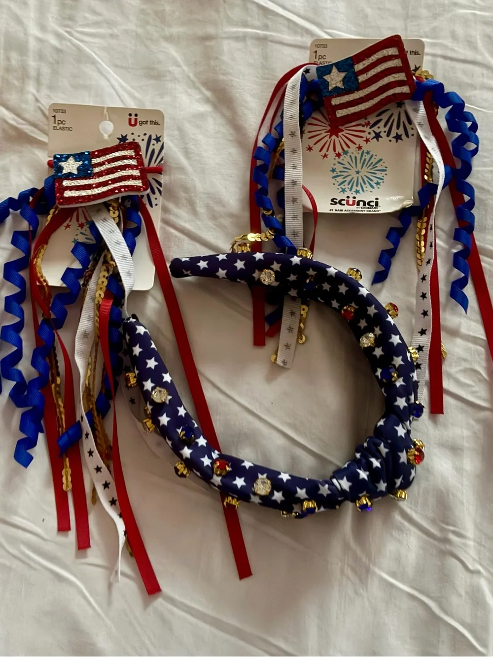 Kids Red, White & Blue Star Headband and Ribbon Set